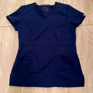 V-neck navy blue scrub top